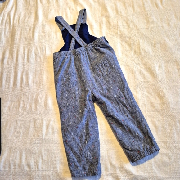 Janie and Jack boys 18-24 months overalls chambray lined, stars & anchors VGUC - Picture 4 of 11